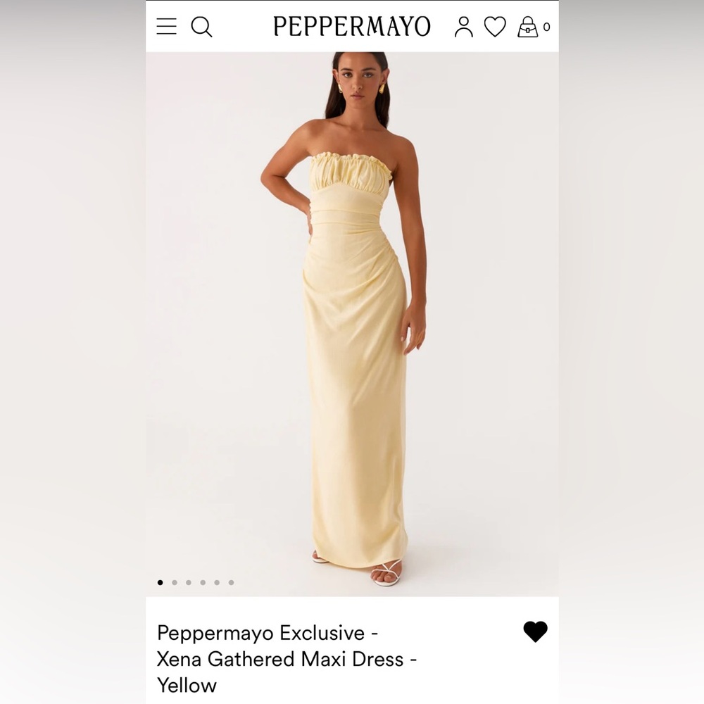 Peppermayo Strapless Gathered Maxi Dress in Yellow